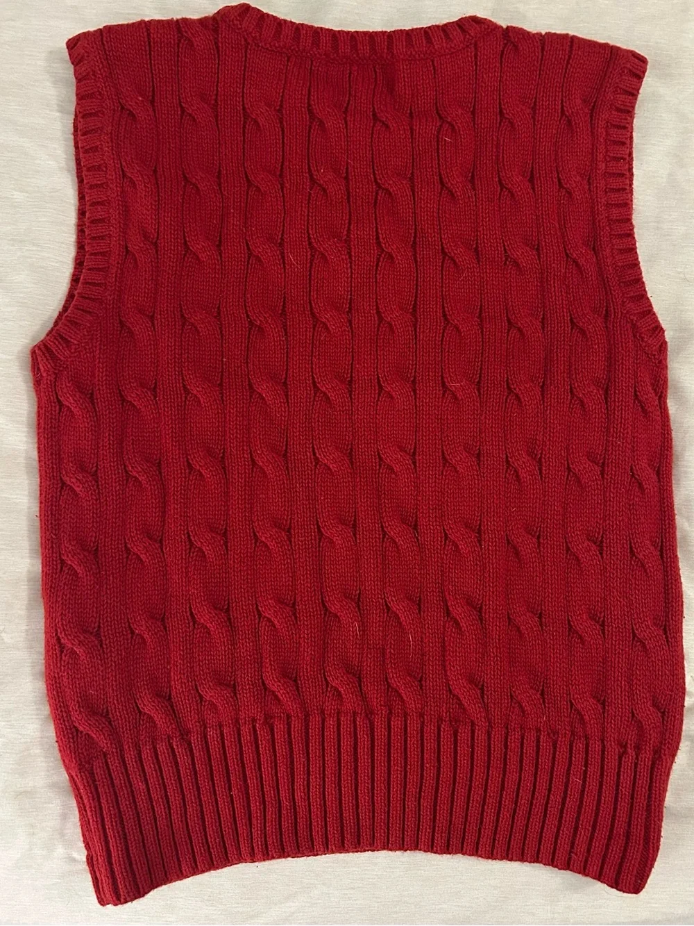 Ralph Lauren Red Cable-Knit V-Neck Sweater Vest